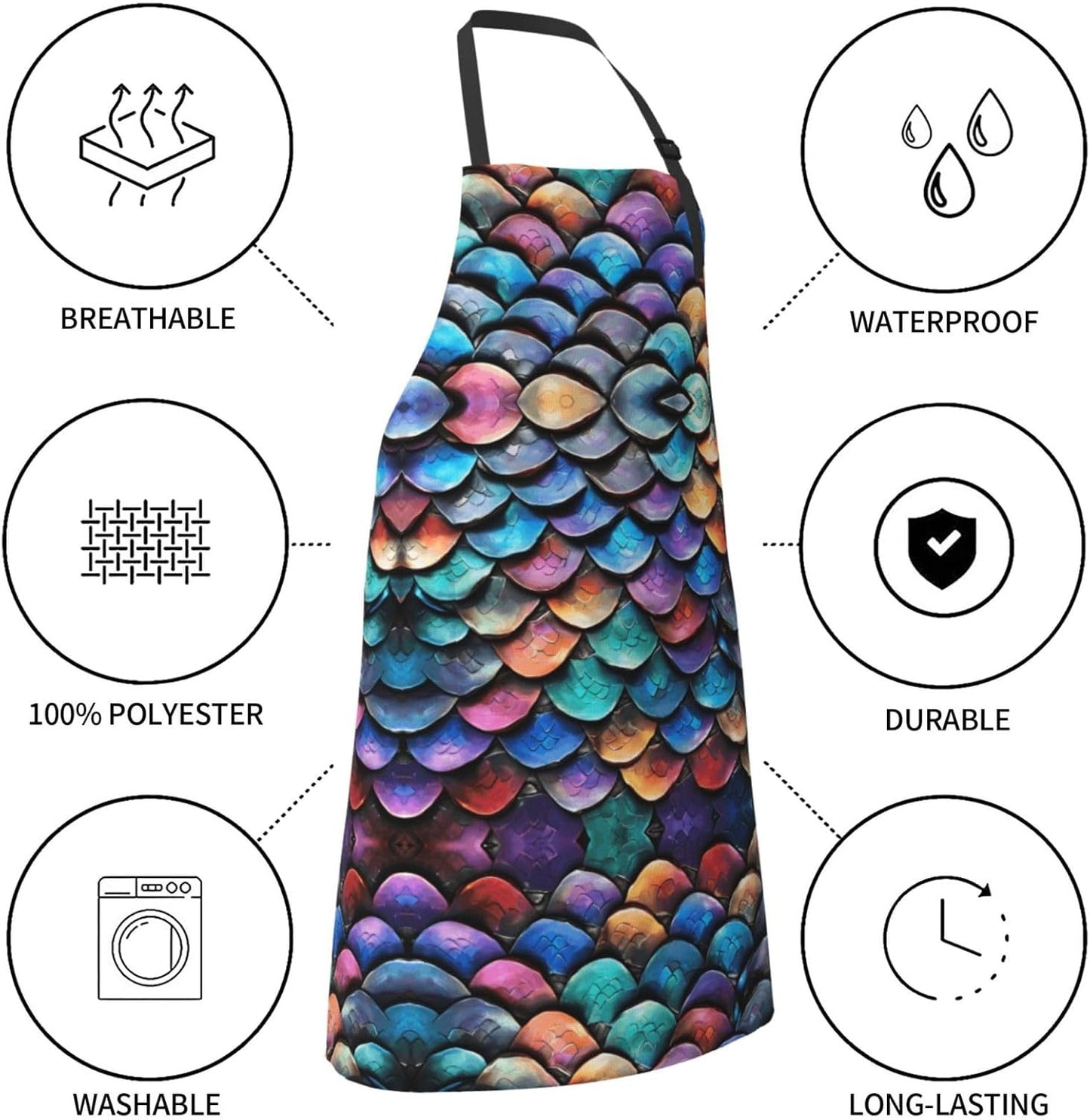 YANYU Dragon Scale Print 28x33 In Kitchen Apron Stylish Chef Apron with Pockets for Cooking Baking Painting