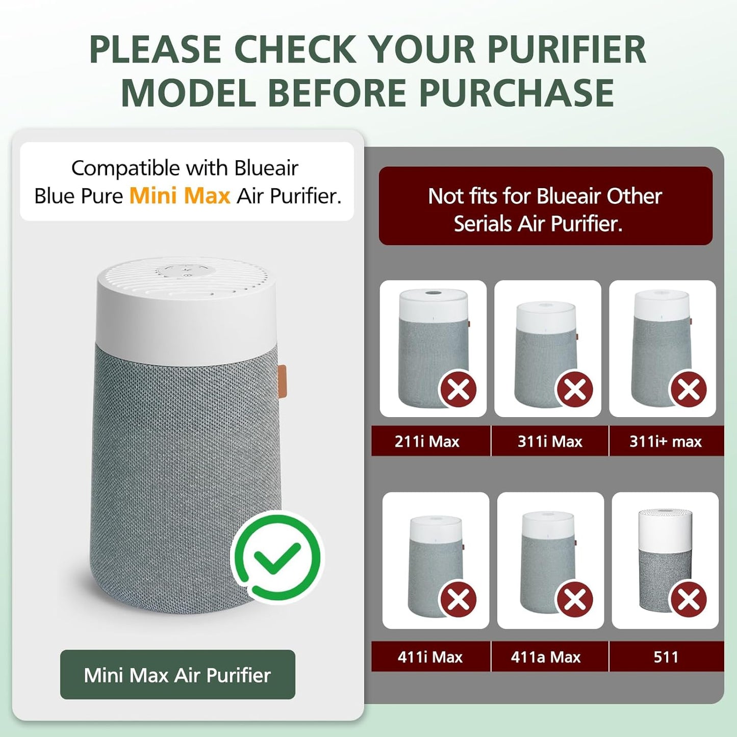 2 Pack Mini Max Replacement Filter Compatible with Blueair Blue Pure Mini Max Air Purifiers, HEPA & Activated Carbon Blue Pure FMINI Filter Fits for Blue Pure Mini Max