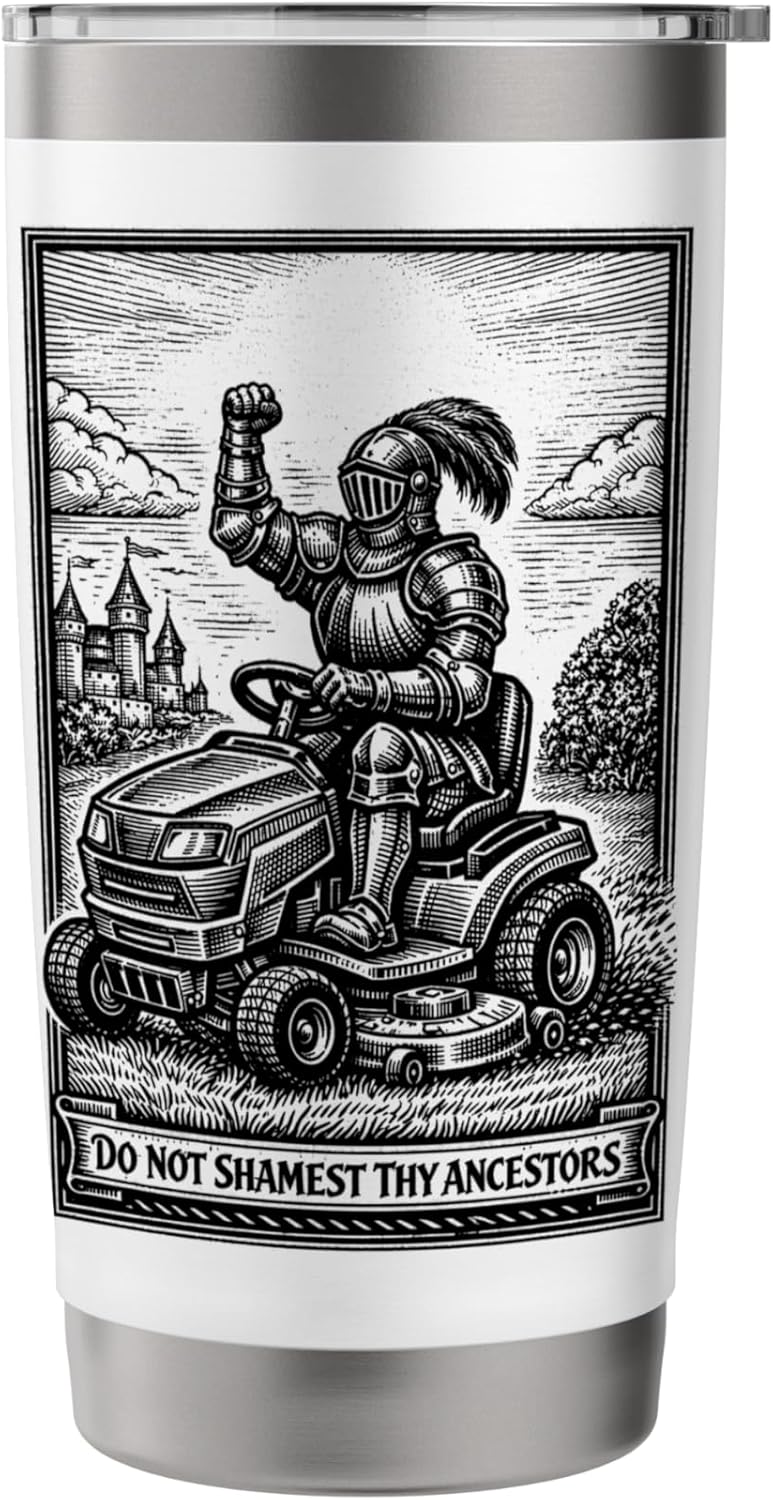 Funny Lawn Care Ride on Lawn Mower Medieval Knight Father's Stainless Steel Insulated Tumbler