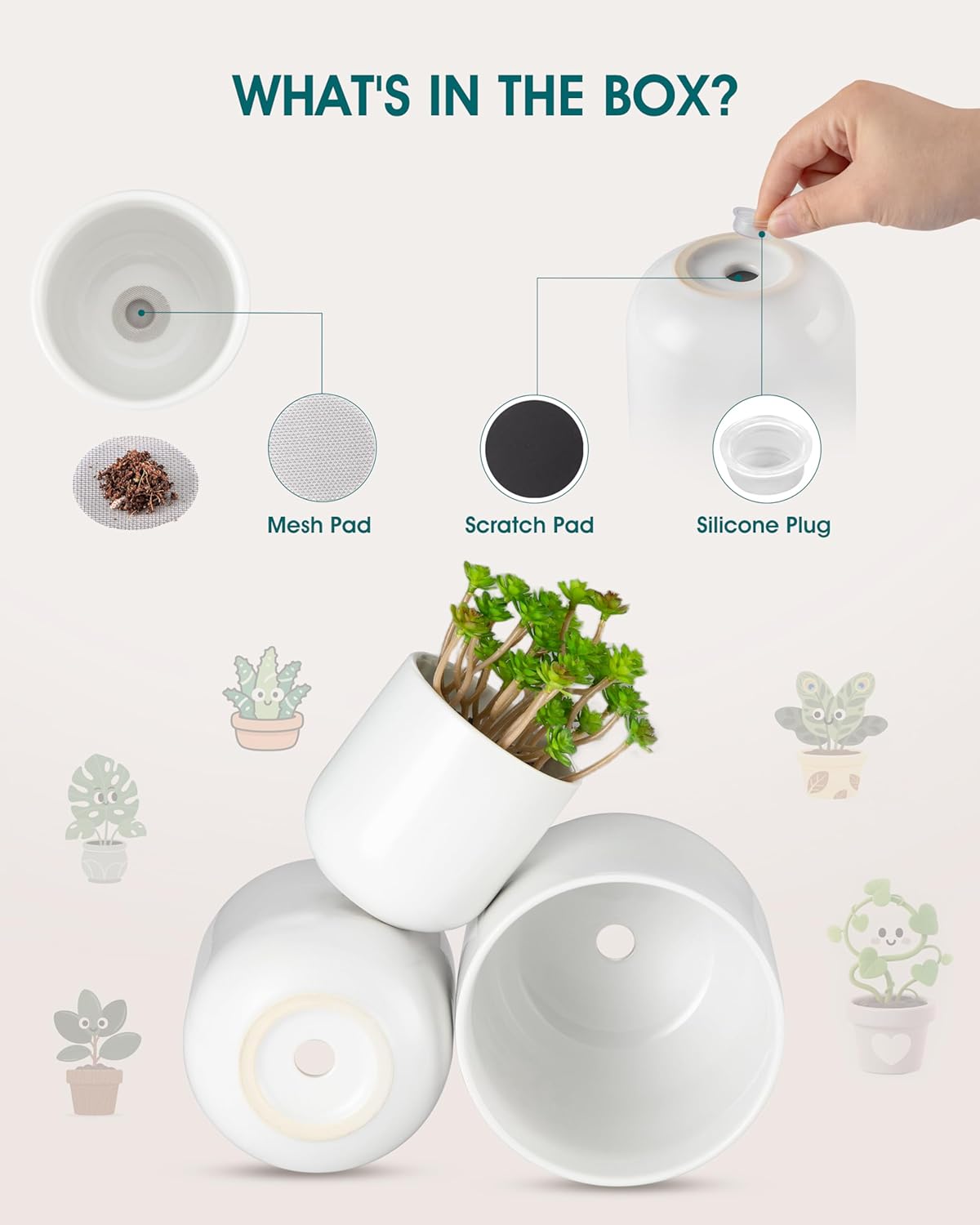 vancasso Ceramic Plant Pots, 4+5+6 inches, Set of 3, Planters with Dra
