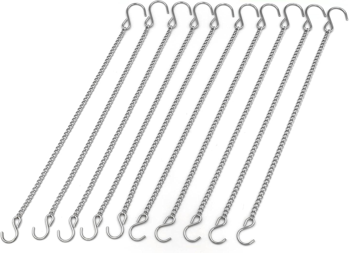 lightstar Hanging Chains with Hooks, 10PCS-12Inch Stainless Steel Chain for Hanging Bird Feeders Planters Baskets Billboards Lanterns Wind Chimes Ornaments Outdoor/Indoor Use (2 Hooks - 10pcs)