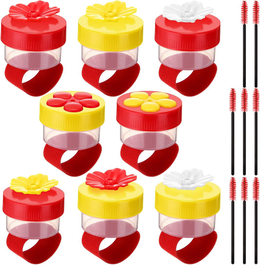 Tioncy Hand Held Hummingbird Ring Feeders, 8 Pcs Mini Hummingbird Hand Feeder with 8pcs Cleaning Brush, Wild Bird Feeders Tools for Outdoors Supplies