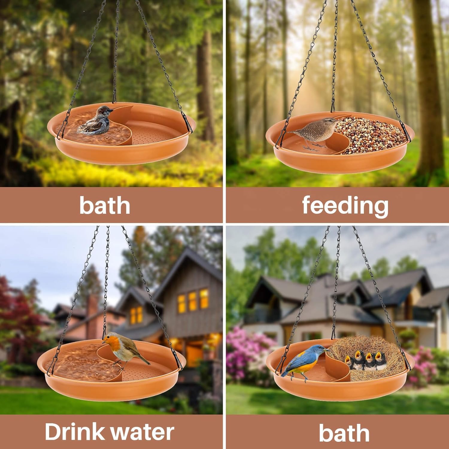 CARGEN Hanging Bird Bath for Outdoors - Hanging Bird-Feeder BirdBath B