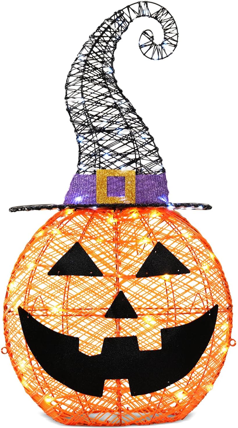 3FT Halloween Decorations Outdoor, 75 LED Pre-Lit Light Up Halloween P