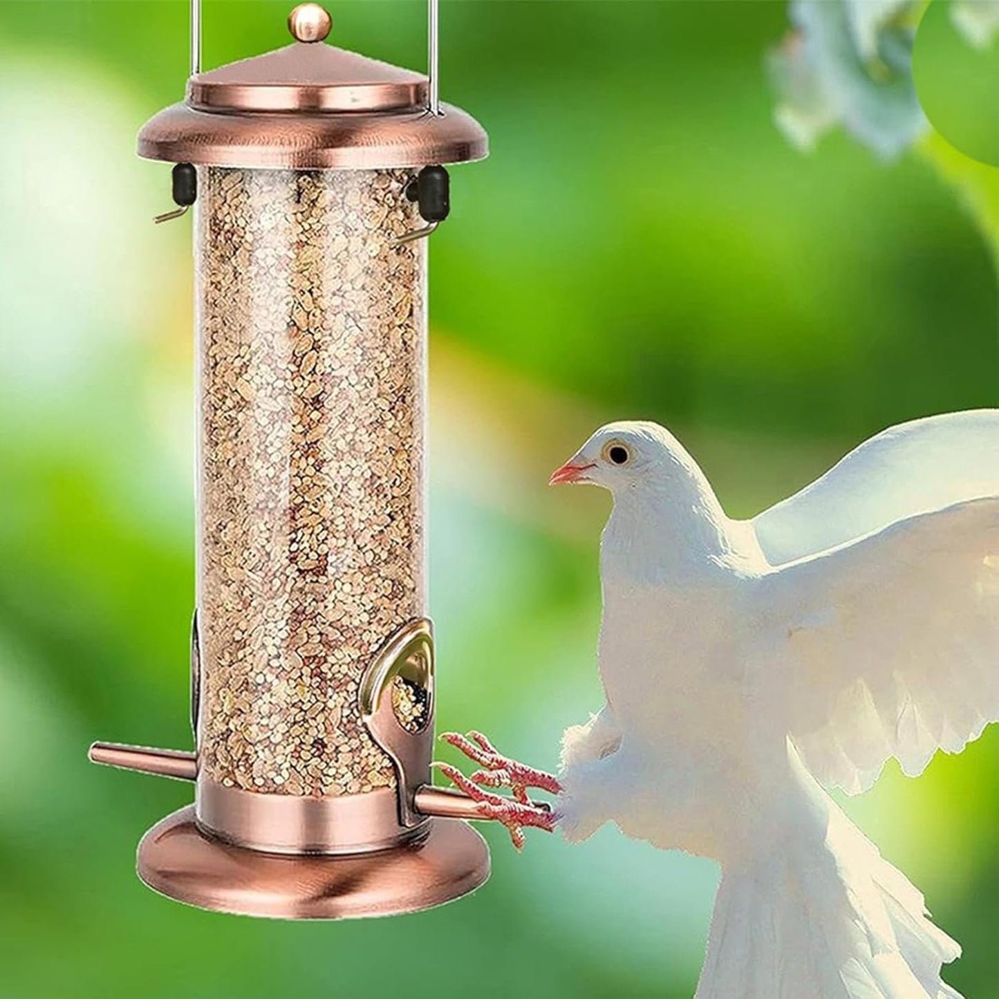 Metal Bird Feeder, Sturdy Copper Feeding Tool, Anti Squirrel with Secure Lid, Heavy Duty Weather Resistant Feeders Tool, Outdoor Feeder with Vintage Style, Animal Feeding Tools for Balcony Use