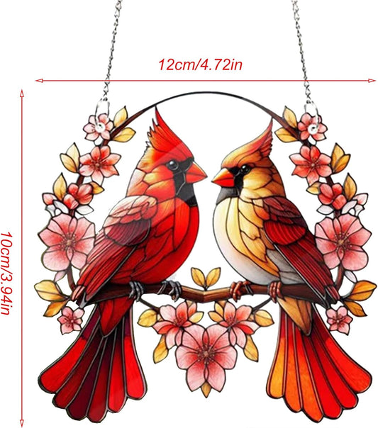 Acrylic Window Hanging Cardinal Suncatcher Decor,Red Bird Suncatcher Panel Outdoor Wall Art Stained Panel Hangings Gift for Home Garden Ornament for Birds Lover
