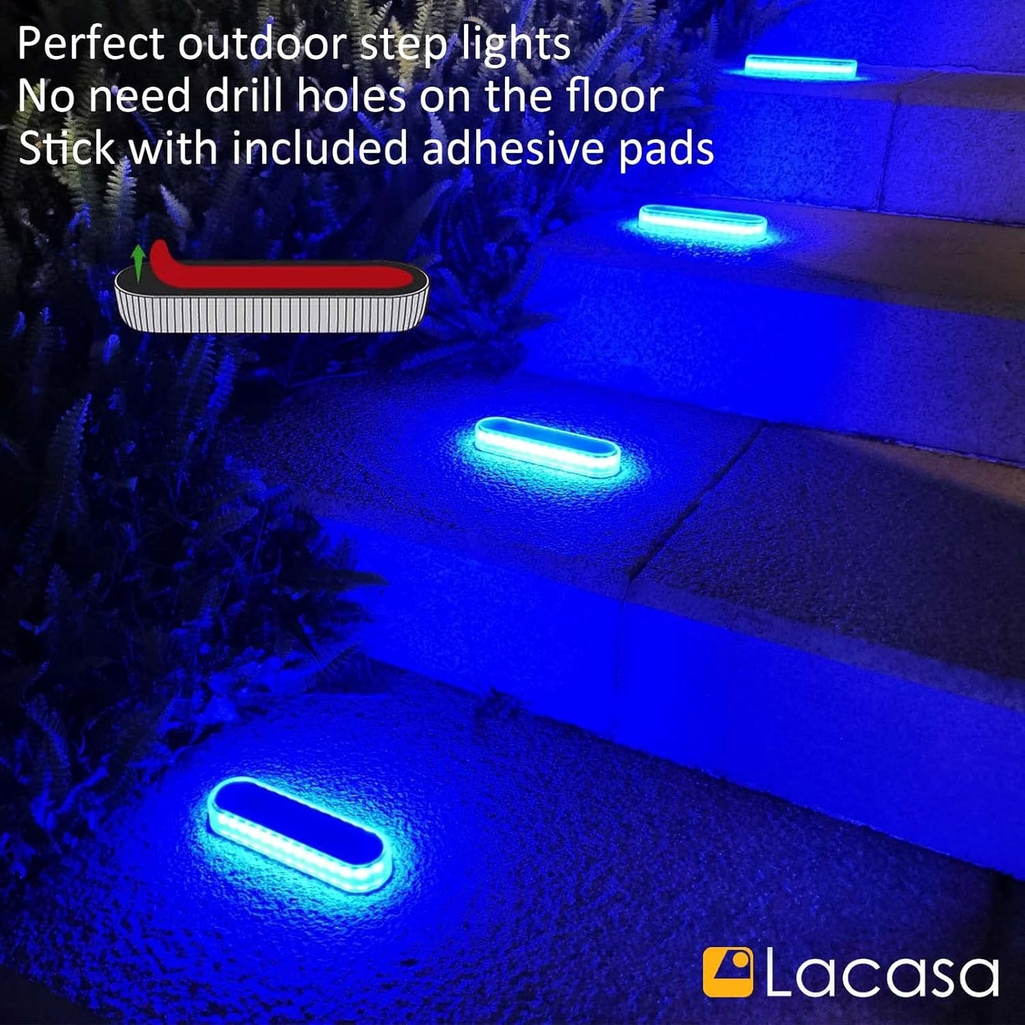 Lacasa Solar Deck Lights, 4 Pack 40LM Solar Powered Step Lights Blue Light, LED Dock Light Outdoor In-Ground Lights IP68 Waterproof Auto ON/Off for Garden Stairs Driveway Pathway Lighting
