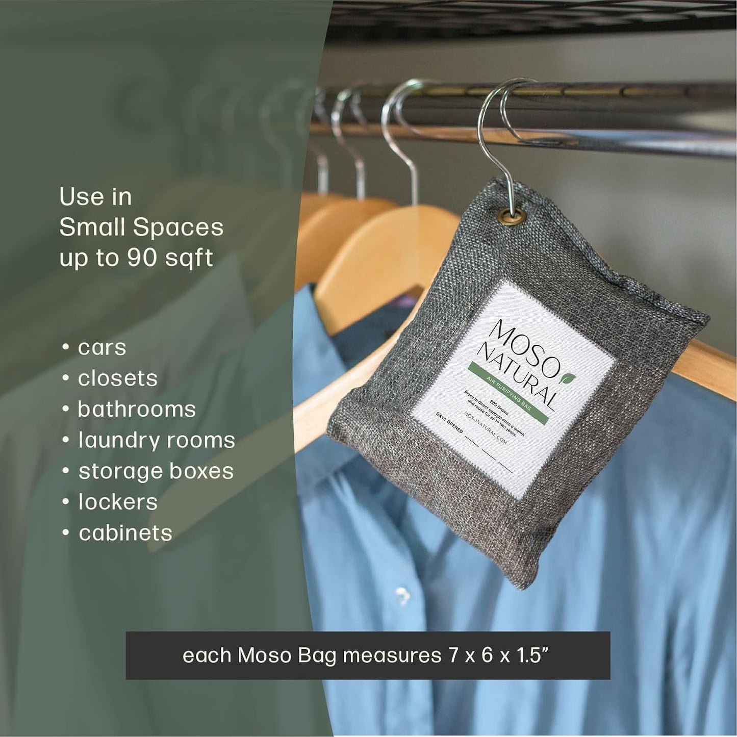 Moso Natural Air Purifying Bag 200g | HGTV Editor's Pick | Premium Bamboo Charcoal Odor Absorber for Home & Car | Closet Odor Eliminator & Car Air Freshener | Long Lasting Charcoal Bags Cover 90sqft