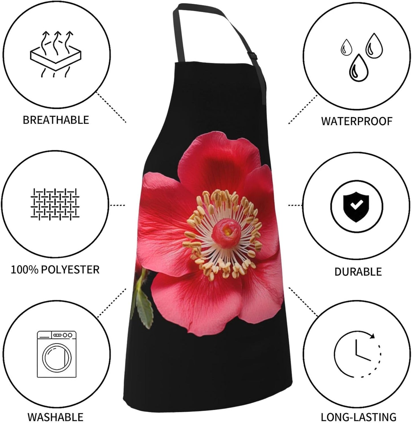 Blooming Flowers Black print Waterproof apron with pocket adjustable c