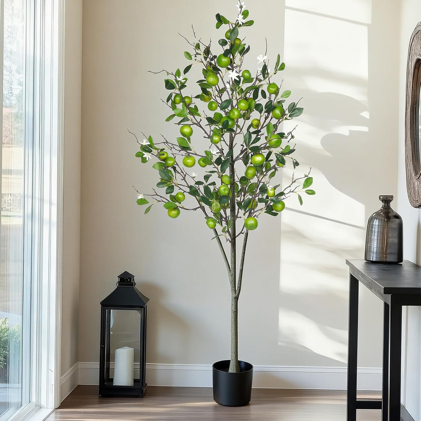 2 Pack Artificial Orange Tree with Realistic Leaves and Natural Trunk Faux Tree with Silk Leaves for Porch Home Office Farmhouse Indoor Outdoor Housewarming Gift
