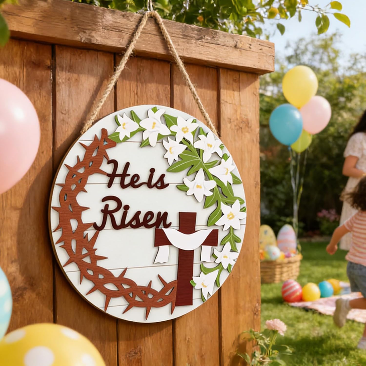 Rustic Wooden Hanger - Aesthetic Easter Door Sign, Spring Welcome Wall
