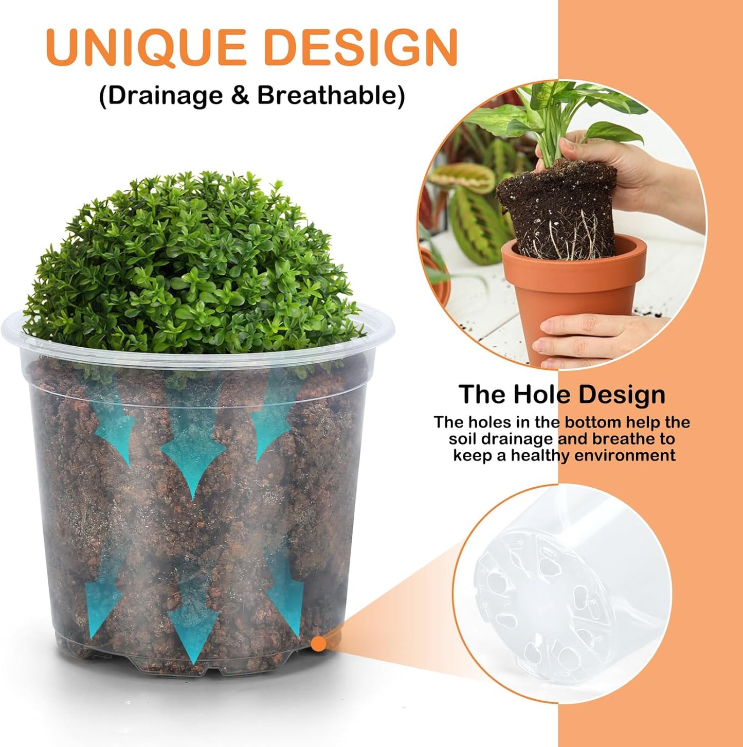 45 Pack 7/6/5/4/3 Inch Clear Nursery Pots for Plants, Clear Plastic Pl
