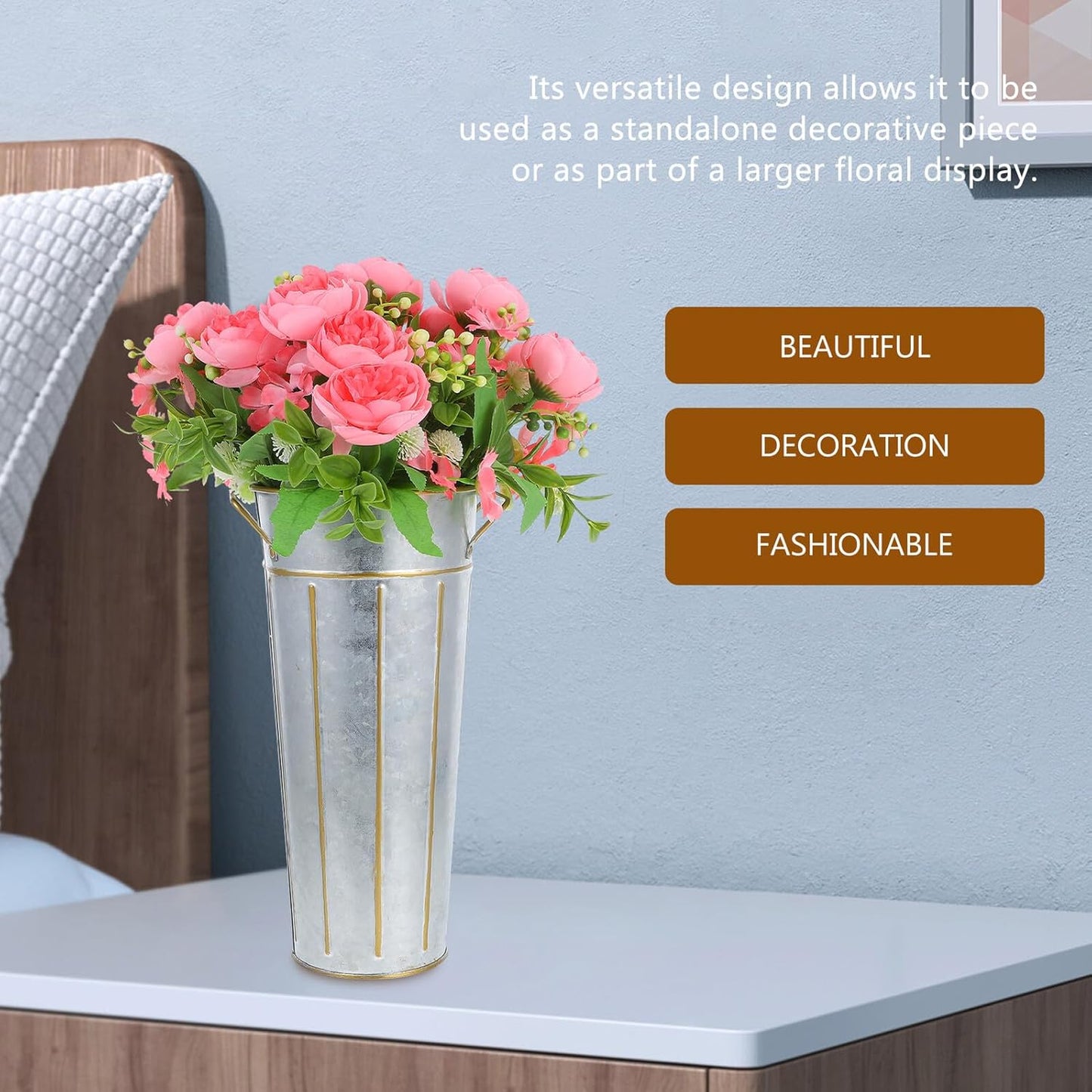 Milisten Retro Iron Flower Bucket Vase, Vintage Metal Flower Vase Wate