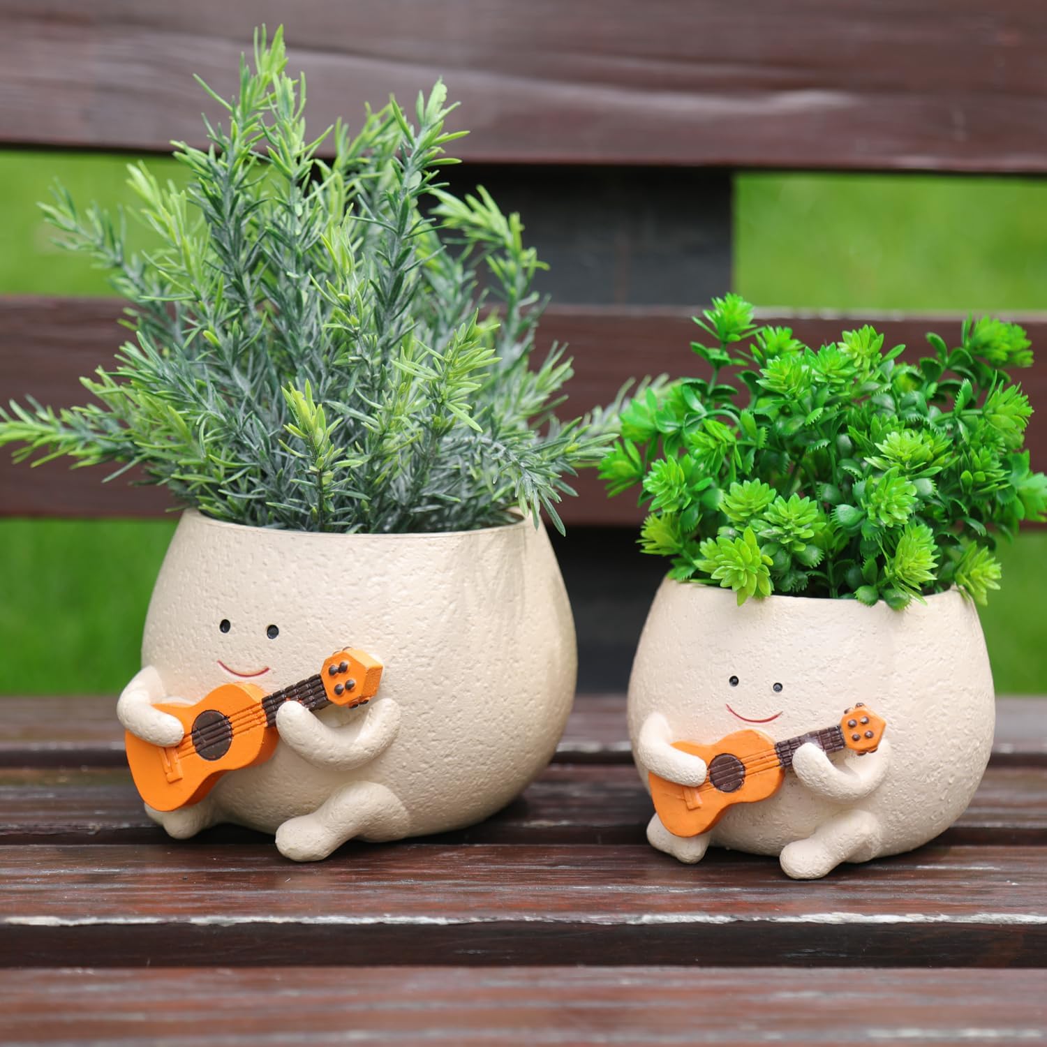 Smily Face Planter Pot with Drainage Hole Cute Resin Head Planters for