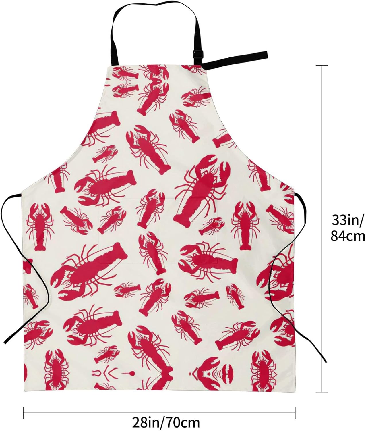 Red Lobster Print 28x33 In Adult Kitchen Apron with Pockets Versatile Chef Smock for Cooking Baking