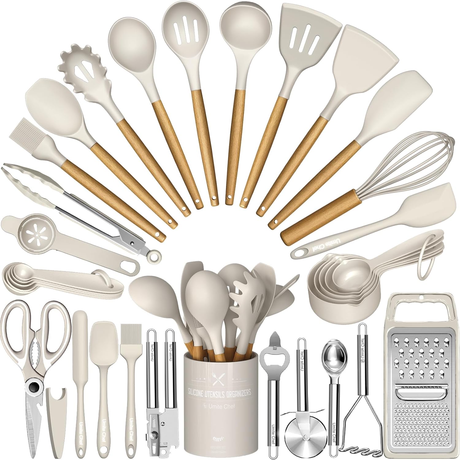 Cooking Utensils Set- Umite Chef Khaki Silicone Kitchen Utensils Set, 