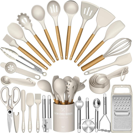 Cooking Utensils Set- Umite Chef Khaki Silicone Kitchen Utensils Set, 