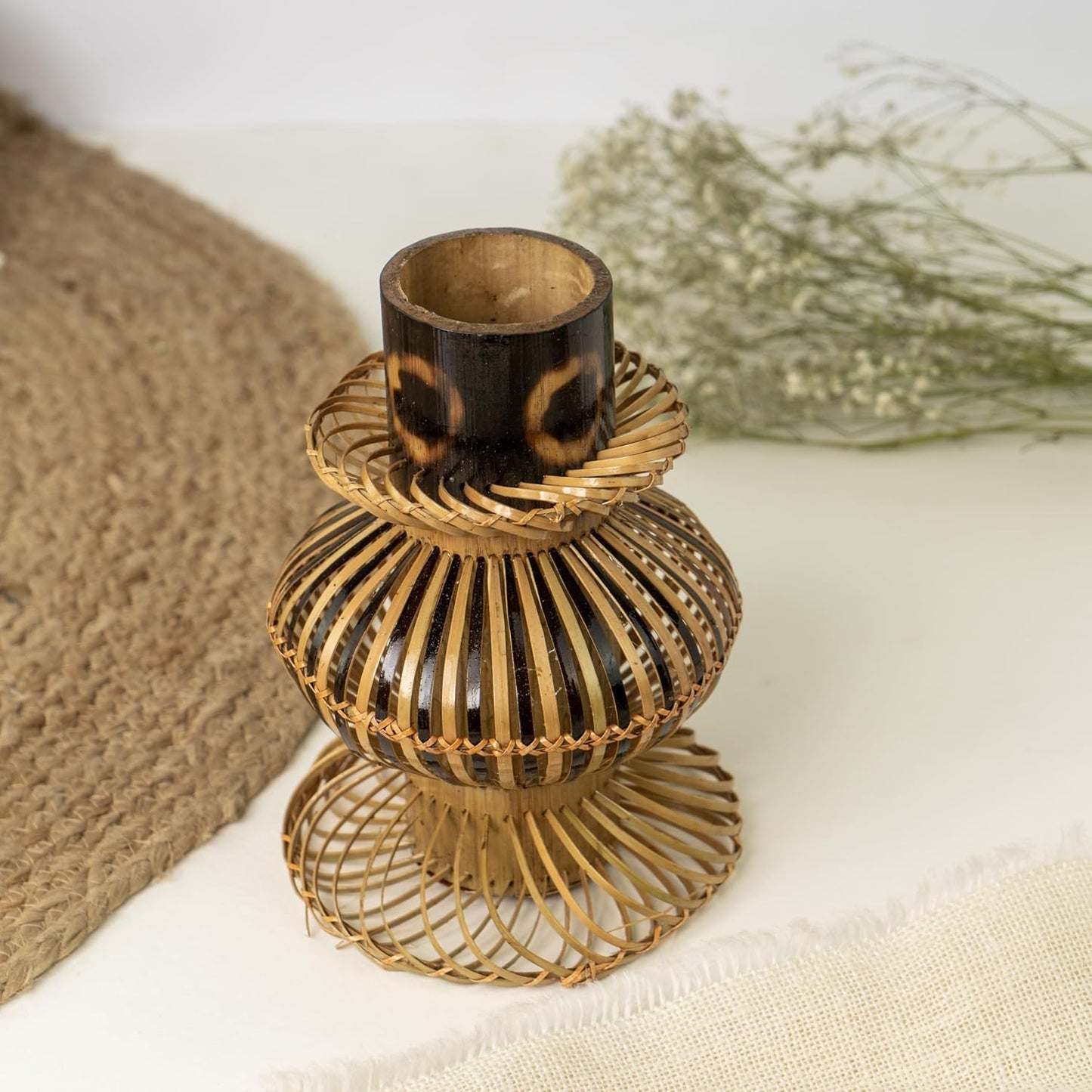 Handmade Bamboo Flower Vase - 100% Natural Rustic Planter Pot for Indoor & Outdoor Plants - Farmhouse & Boho Home Décor - Decorative Wooden Vase for Christmas, Halloween, Thanksgiving