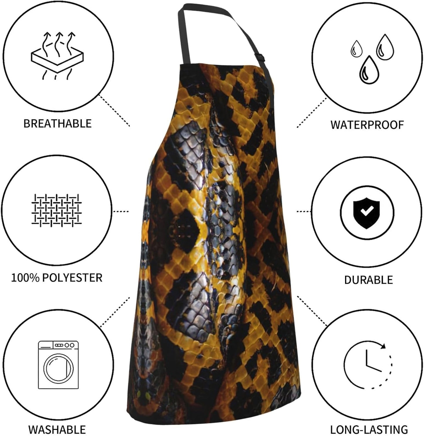 Yellow Snake print Waterproof apron with pocket adjustable cooking apr