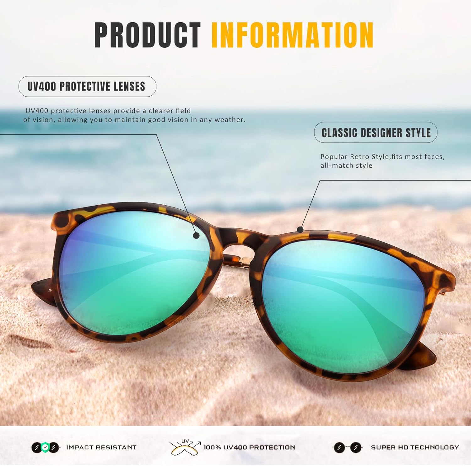 CHBP Sunglasses Womens Men Polarized UV Protection Trendy Vintage Retr