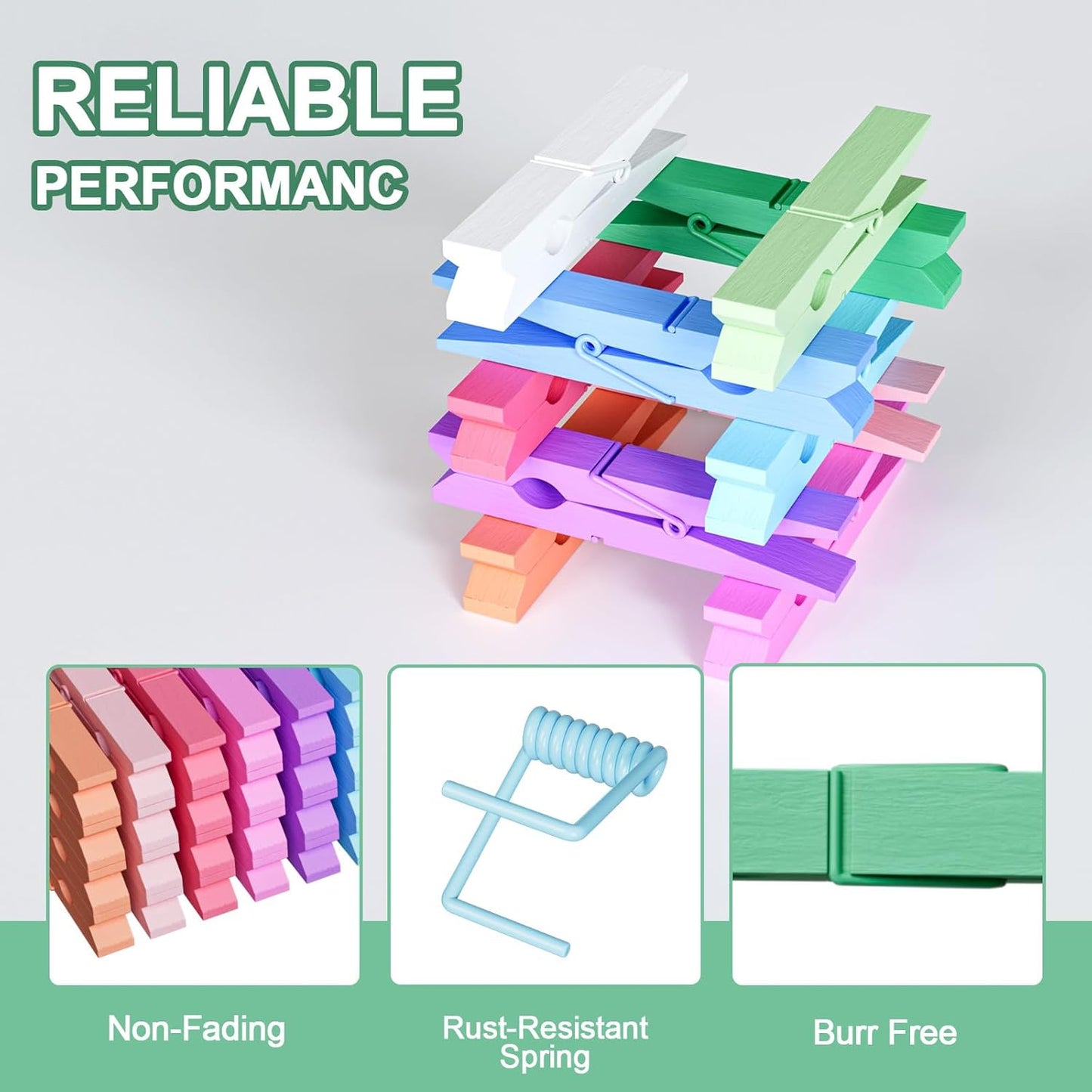 100Pcs Colored Clothespins Bulk, 2.9 Inch Clothes Pins Wooden for Crafts, Pastel Colorful Clothespins for Hanging Clothes Picture, Laundry Clips Cheer 10 Colors