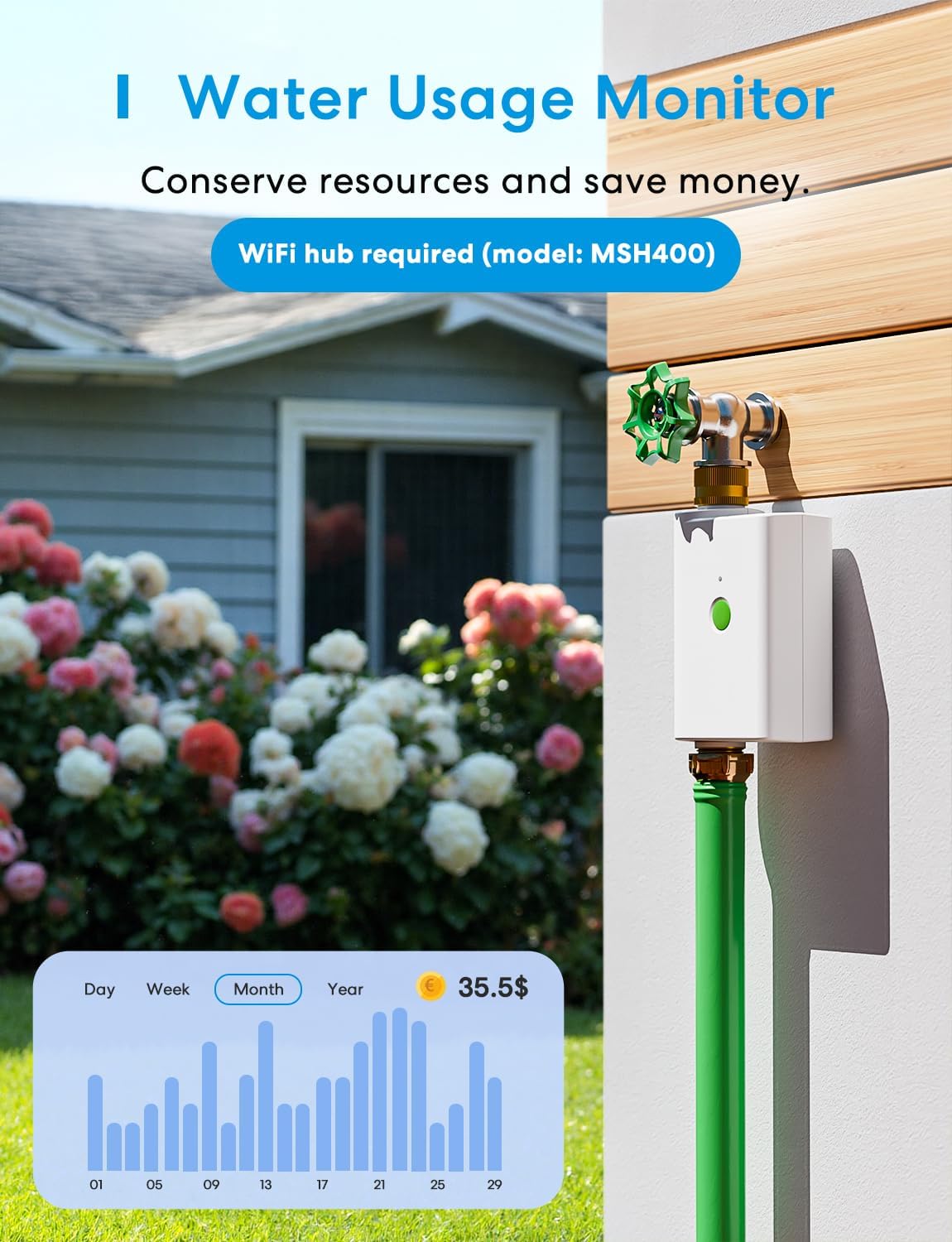 meross WiFi Water Hose Timer, Smart Sprinkler Timer with Brass Inlet &