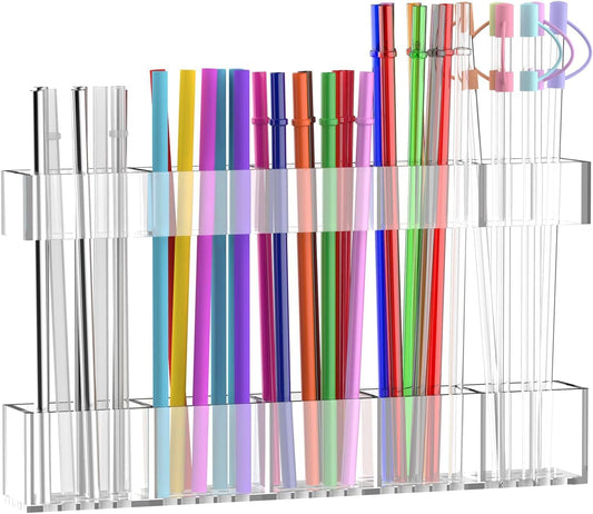 9.5” Large Acrylic Straw Holder for Cabinet Door, Reusable Adjustable 