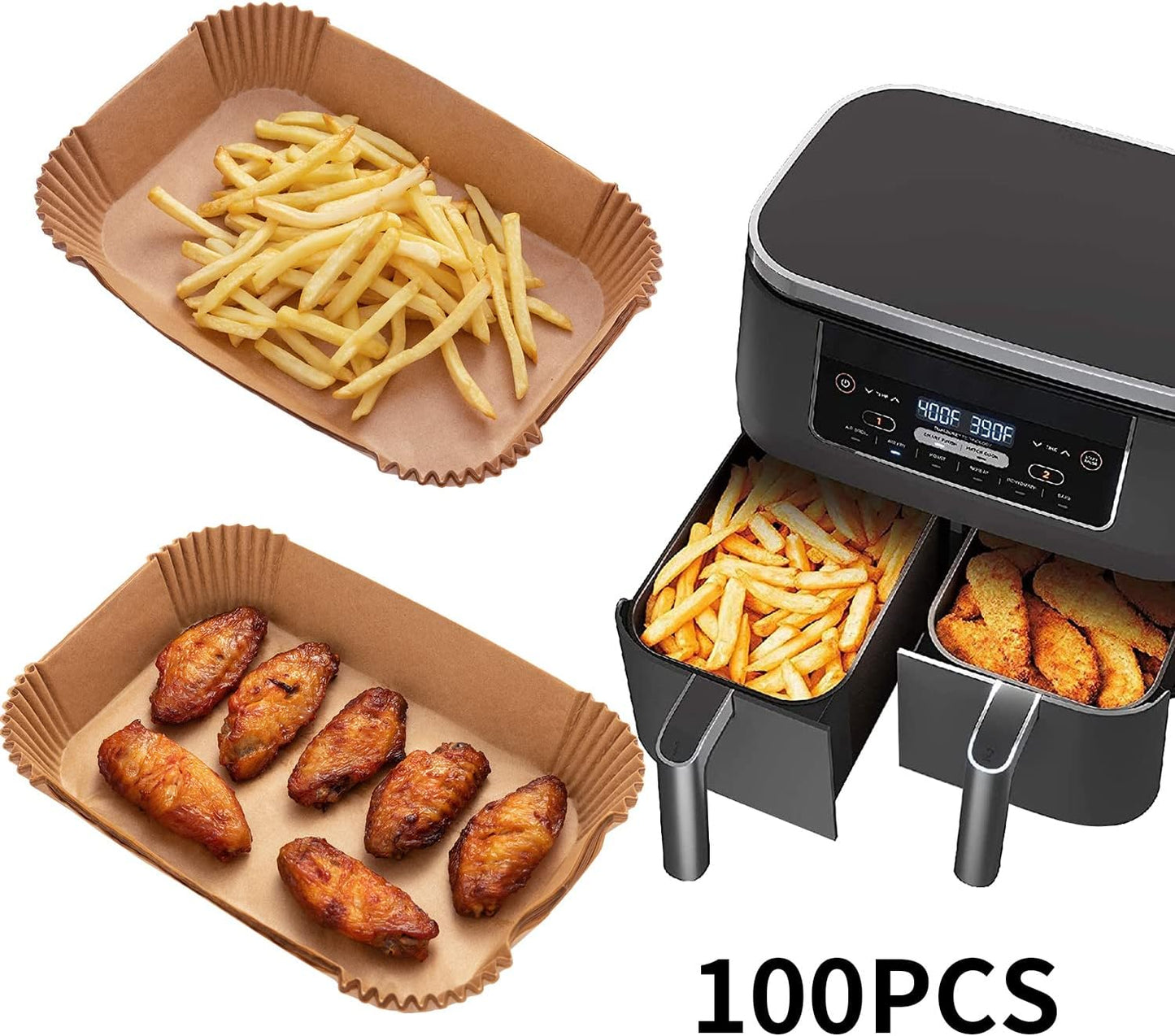 Air Fryer Disposable Paper Liner, 100PCS Food Grade Parchment Liners for Ninja DZ201, Air Fryer Accessories Baking Paper (9 * 6, Natural)