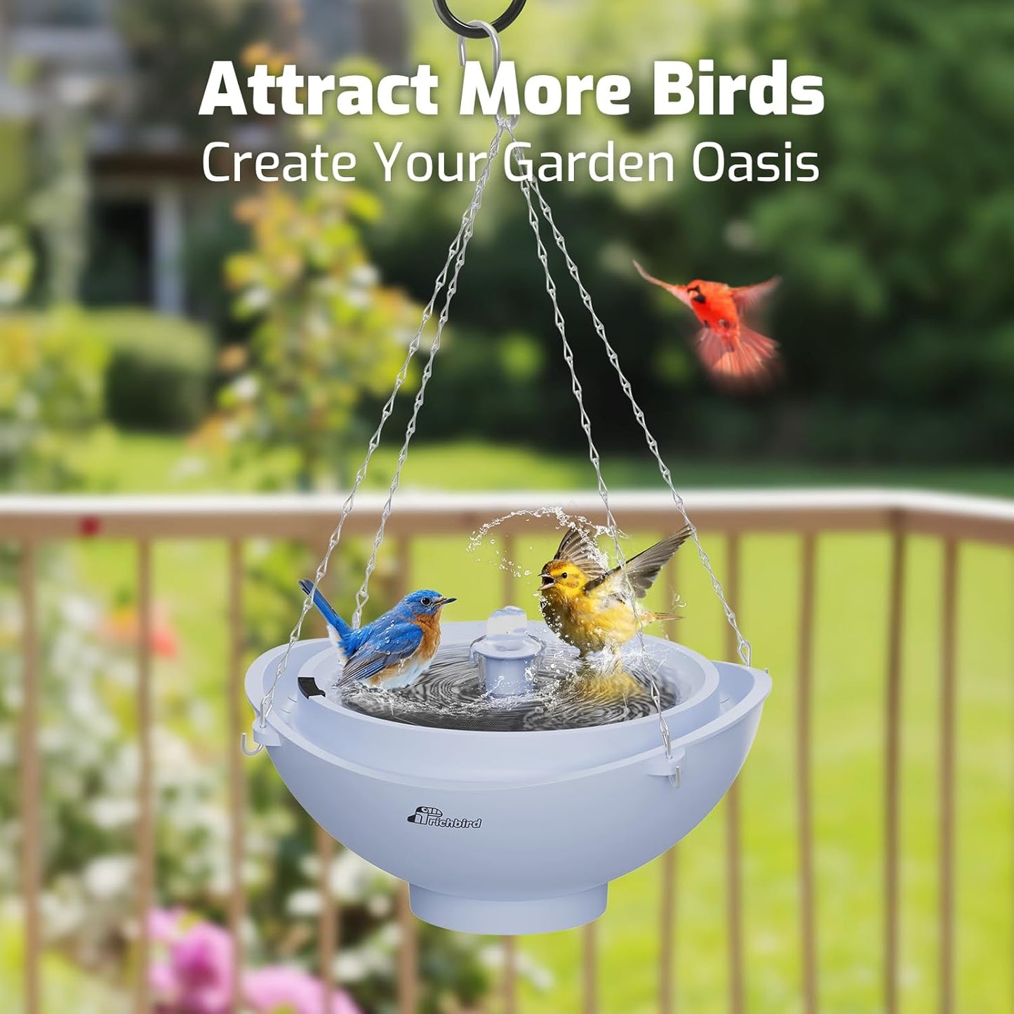 Solar Bird Bath with Fountain and Battery Backup, 3-in-1 Hanging or Freestanding Birdbath, Low-Water Protection & 3 Nozzles for Garden Patio Decor (Sky Blue)