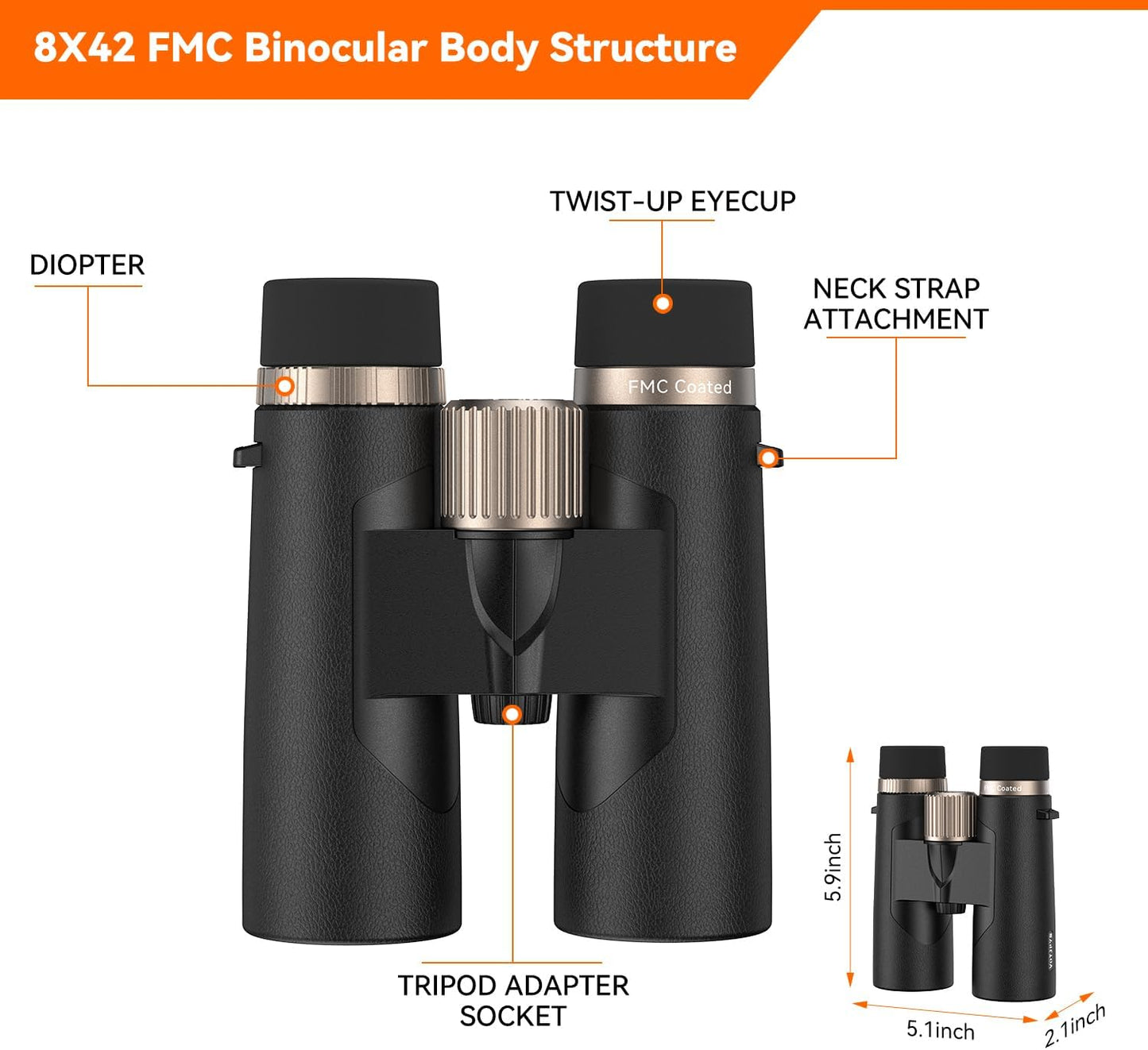 8X42 Binoculars for Adults Hunting & Bird Watching - with BAK4 Prism & FMC Lens, IPX7 - Compact for Hunting, Bird Watching, Travel, Football Games & Outdoor Travel