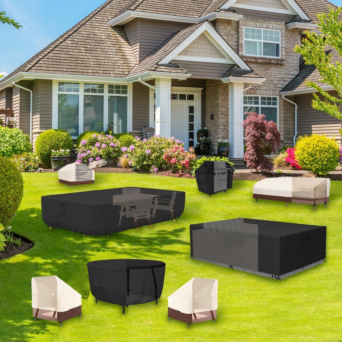 Tuyeho Patio Furniture Set Cover 126 x 64 x 28 inch, Durable Heavy Duty Oxford Fabric Outdoor Sectional Set Cover, Waterproof & Weather Resistant, for Your Outdoor Sectional Sofa Set (Black)