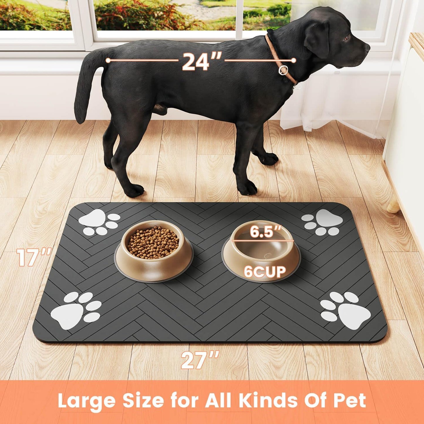 Pet Feeding Mat-Absorbent Pet Placemat for Food and Water Bowl, with W