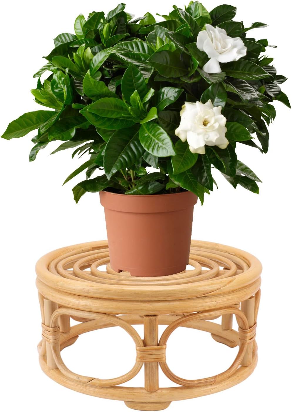 Indoor Rattan Plant Stand, Round Plant Rack, Handmade Rattan Plant Stand for Home, Garden, Yard (Rattan 2)