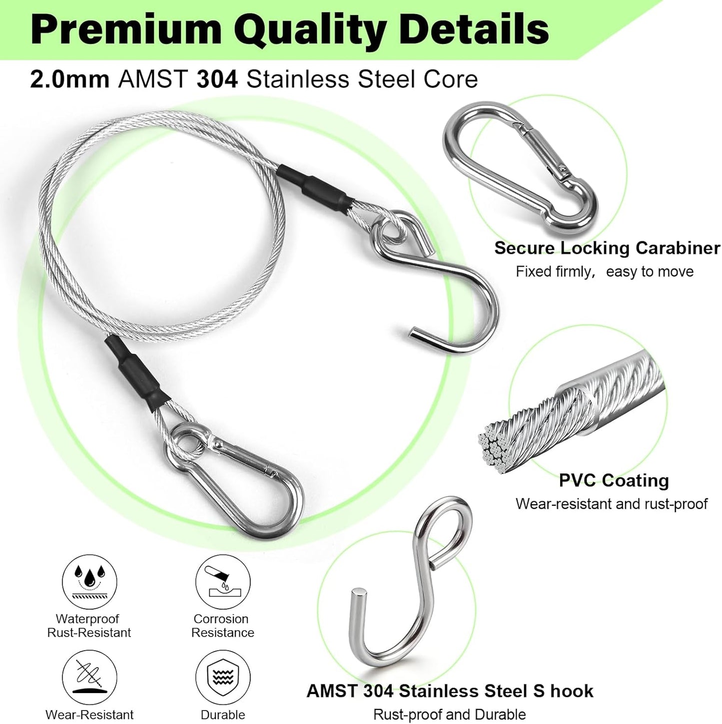 6pcs 23.6in Stainless Steel Hanging Chain Cable with Carabiner Hook & S Hook, Heavy Duty Hanging Chain for Bird Feeders, Planters, Lanterns, Outdoor Yard Christmas Decorations, 88lb Load