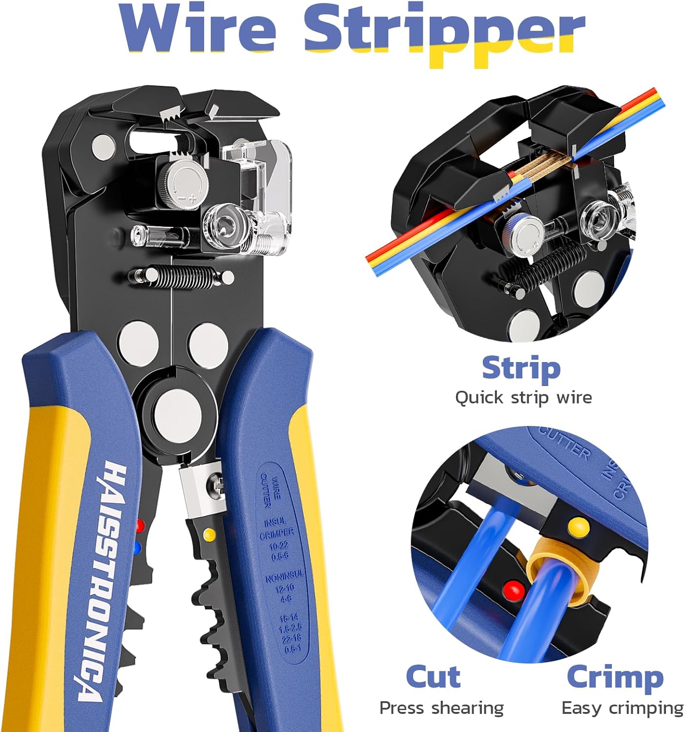 haisstronica Wire Stripper and Crimping Tool,AWG 24-10 Automatic Strip