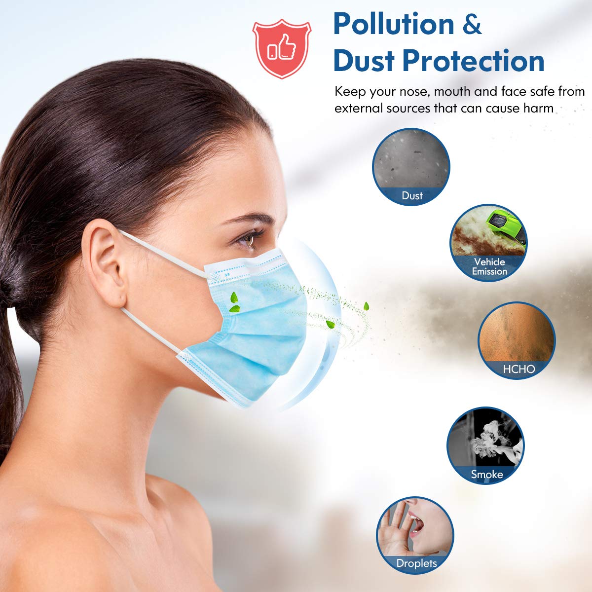 HDFK Face Mask Disposable Adults 3Ply Non-Woven with Nose Clip Ear Loo