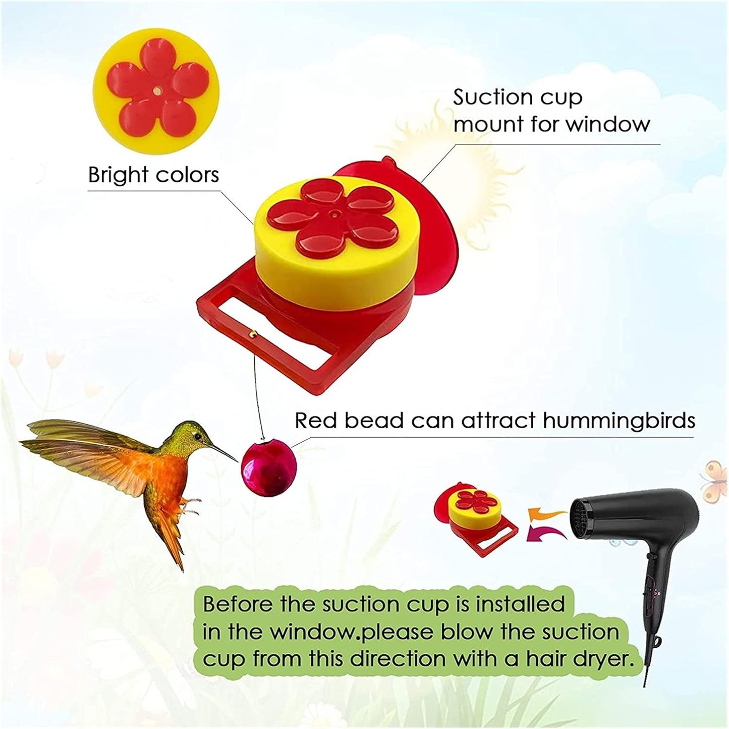 4 Pack Handheld Hummingbird Feeders Best Hummingbird Feeder with Perches Strong Suction Cups and Cleaning Brush for Outdoors Wild Humming Bird Feeding Multifunctional Window Feeders