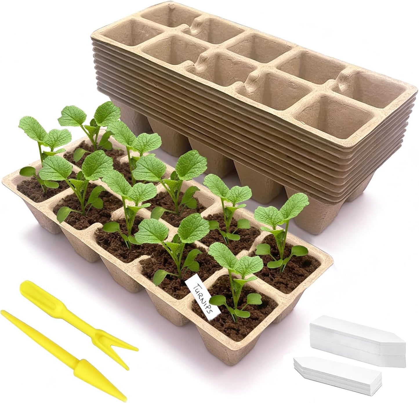 120 Cells Seed Starter Tray, 12 Pack Germination Peat Pots with 100 La