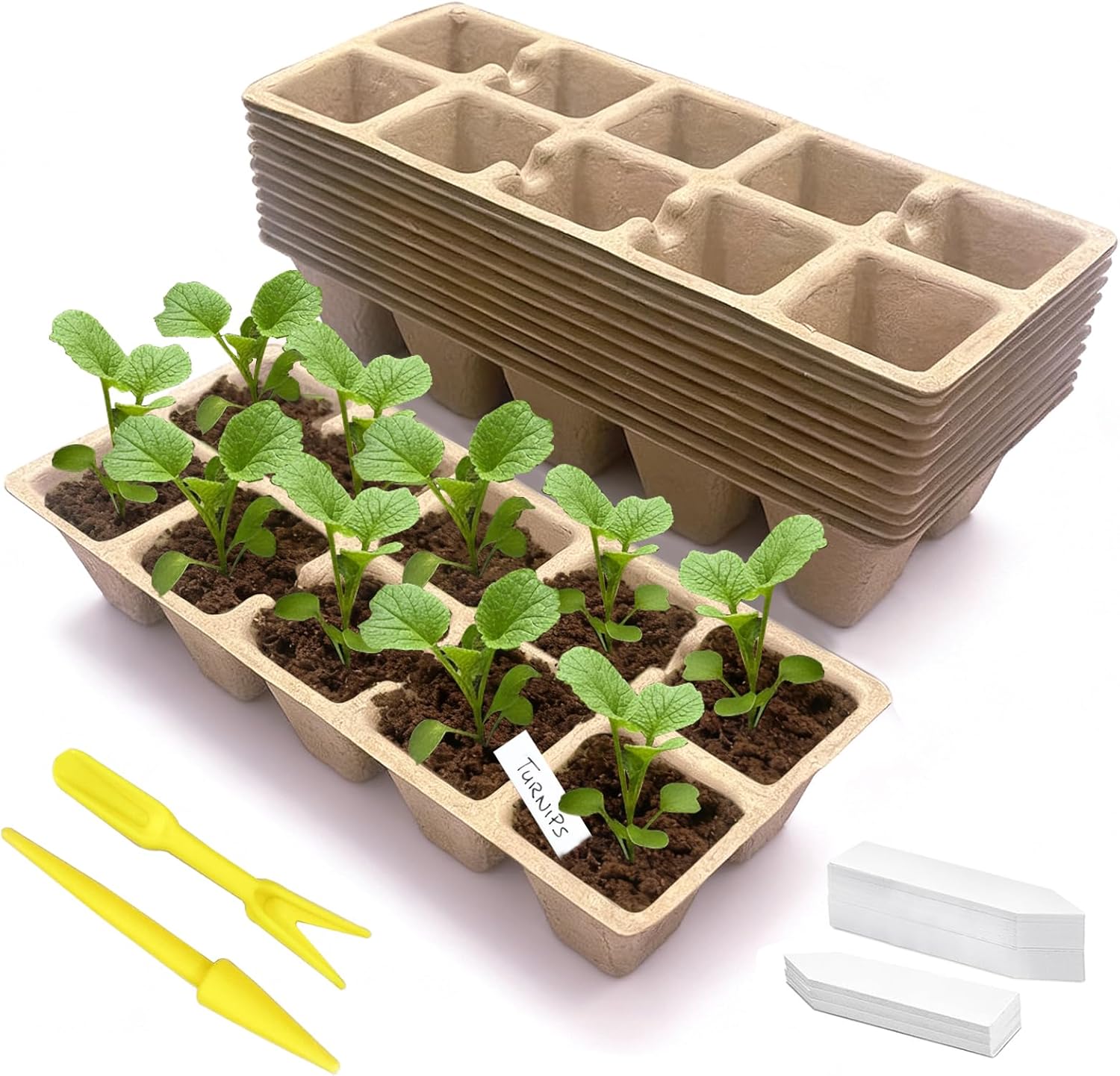 120 Cells Seed Starter Tray, 12 Pack Germination Peat Pots with 100 La