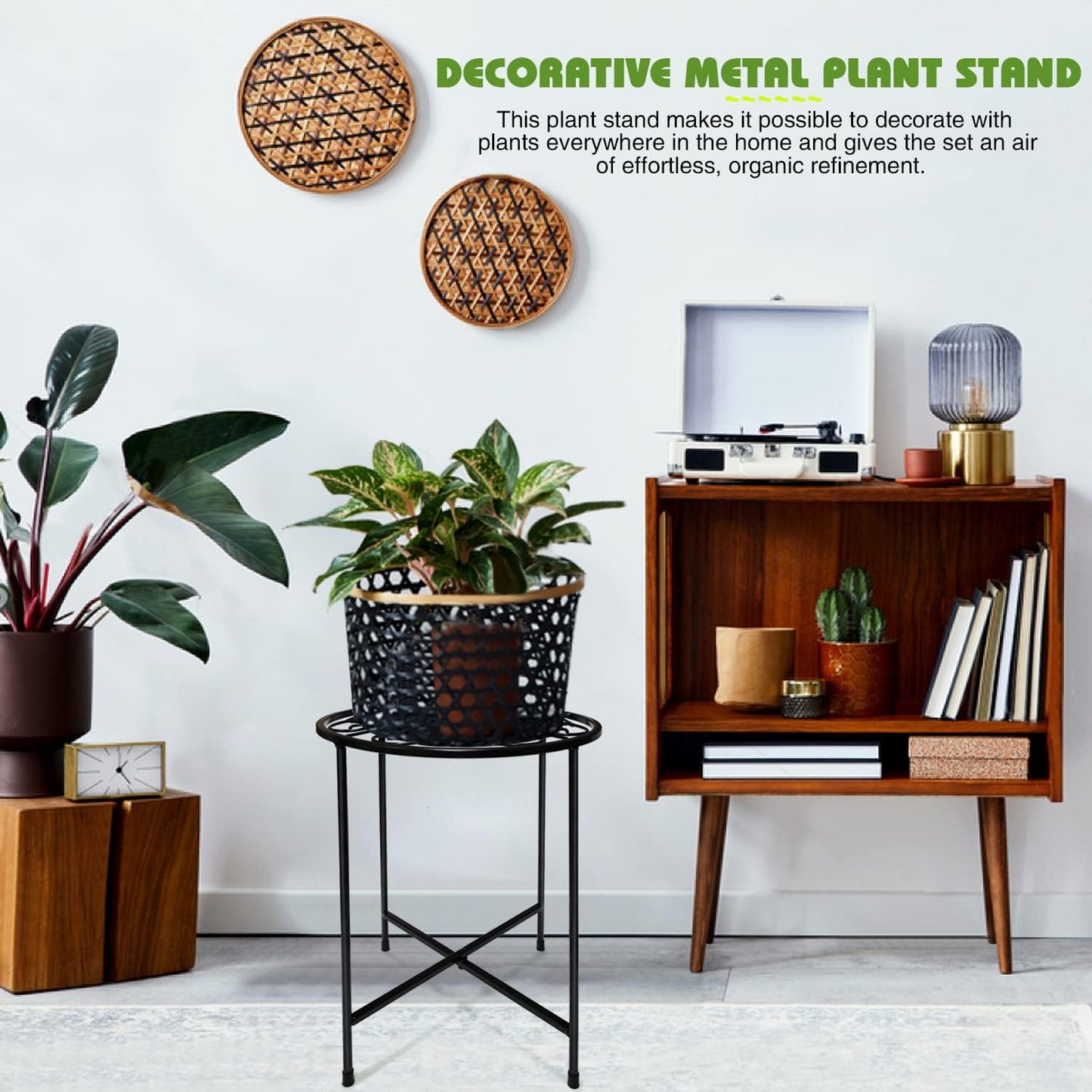 15" Tall Metal Plant Stand, 2 Pack 11" Wide Round Plant Stand for Flow