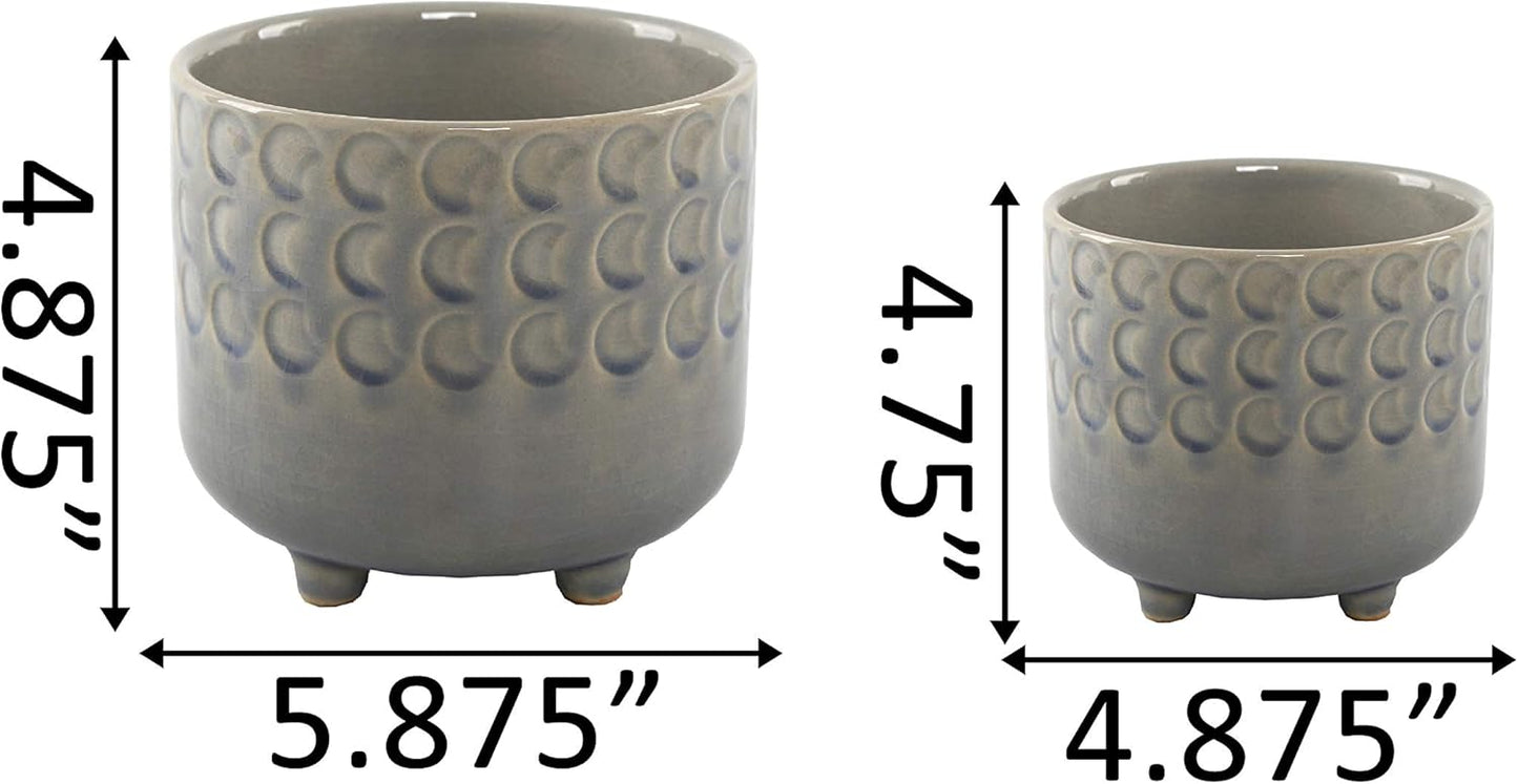 Flora Bunda 6 in & 4.75 in Small Moon Phase Ceramic Footed Planter,Set of 2, Glass Blue
