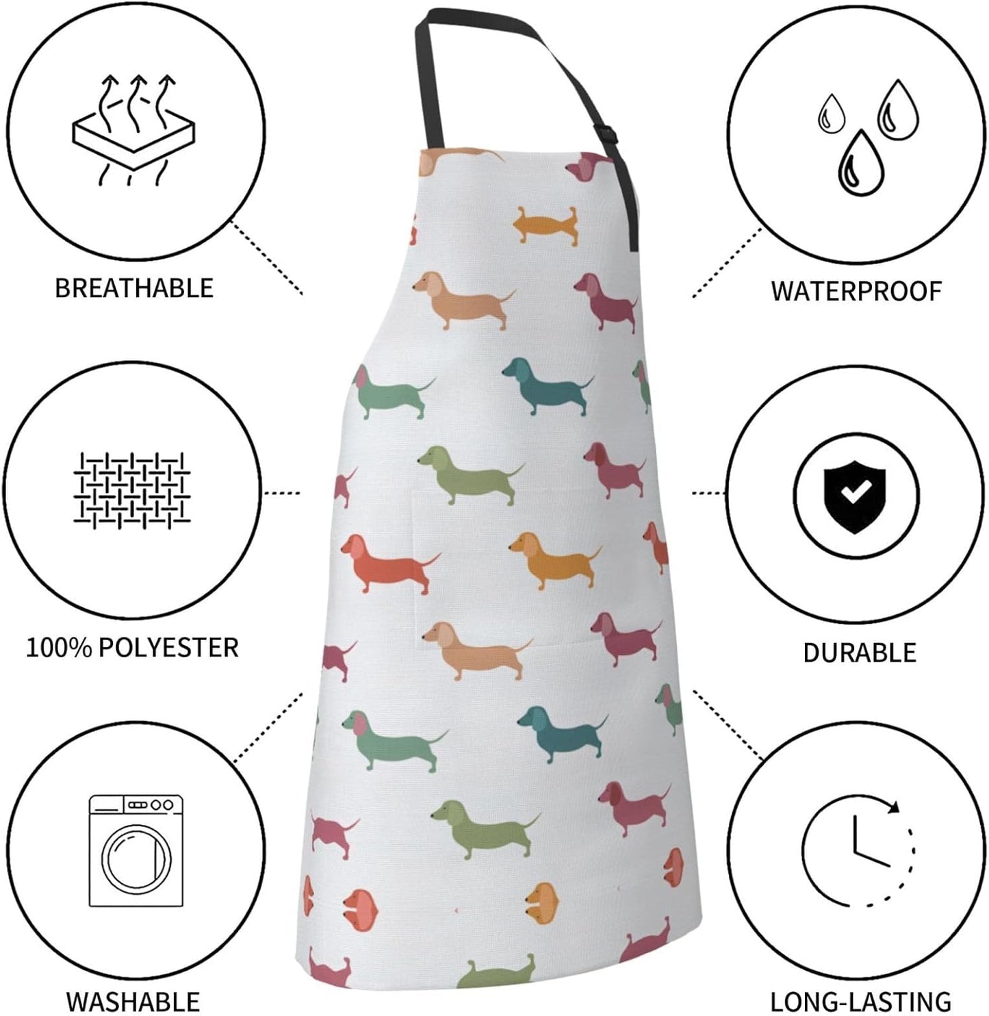 Cute Dachshound Dogs Print 28x33 In Adult Kitchen Apron with Pockets Versatile Chef Smock for Cooking Baking