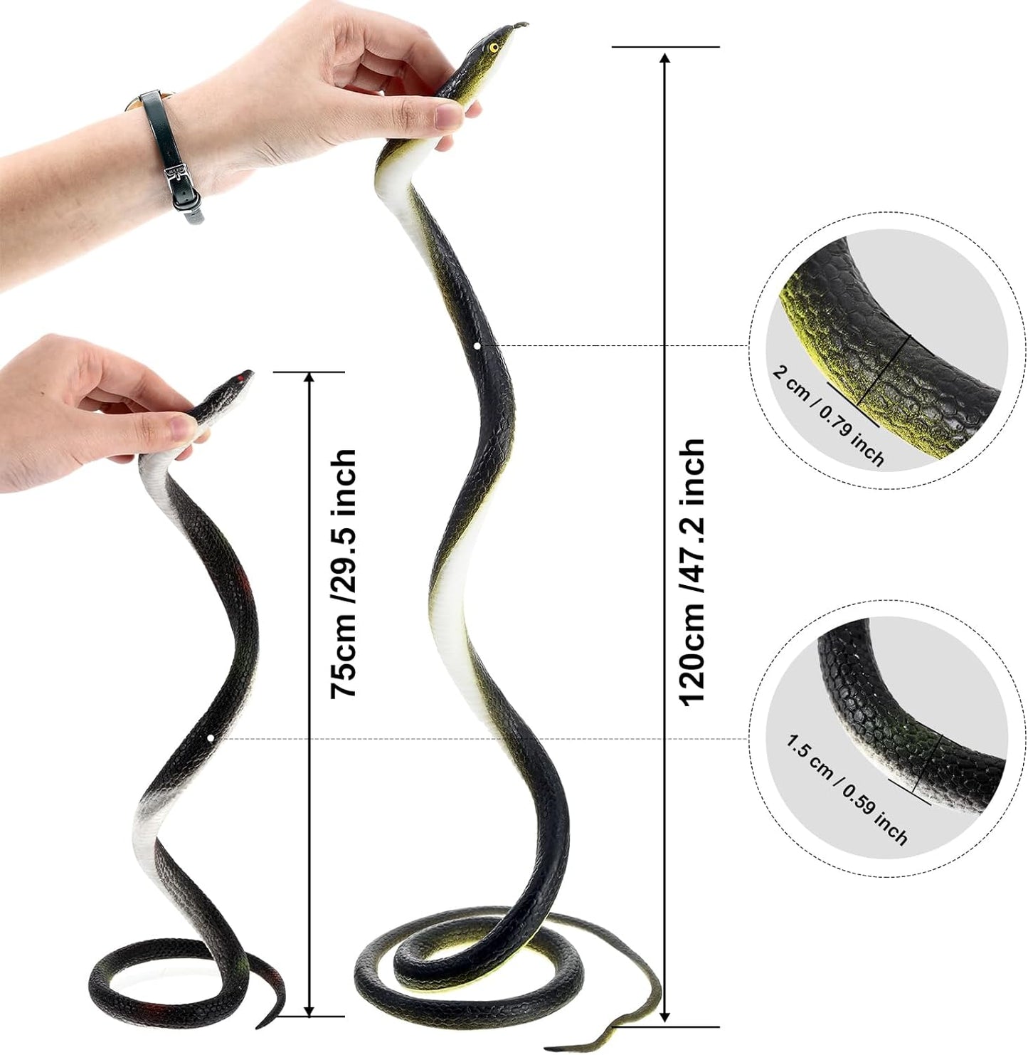 Blulu 3 Pieces Rubber Snakes Realistic Large Lifelike Fake Toys Plastic Garden Snake to Keep Birds Away Scare Squirrels Halloween Prank Props Scare Toy(Classic Style)