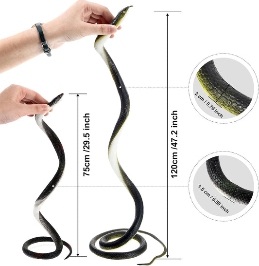 Blulu 3 Pieces Rubber Snakes Realistic Large Lifelike Fake Toys Plastic Garden Snake to Keep Birds Away Scare Squirrels Halloween Prank Props Scare Toy(Classic Style)