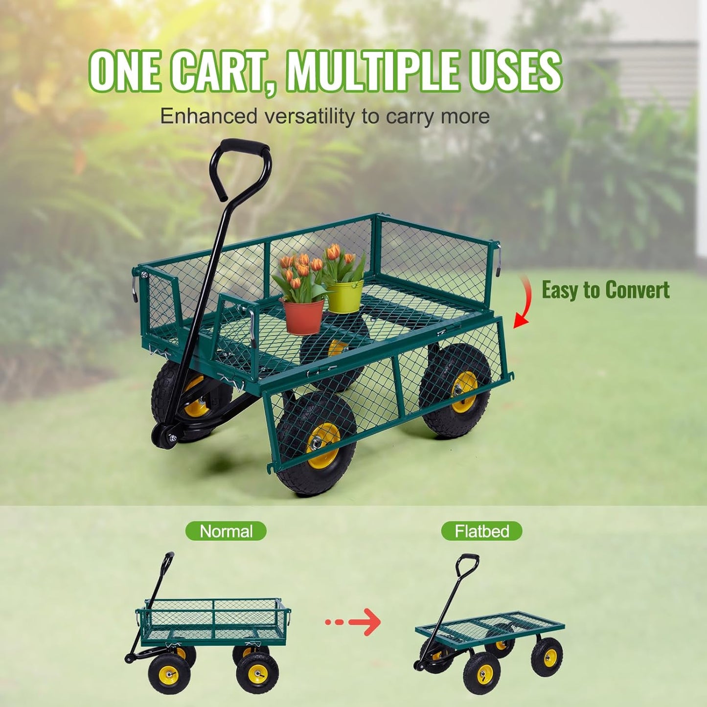 Backyard Expressions Heavy-Duty Steel Garden Cart – 400 lb Capacity, R