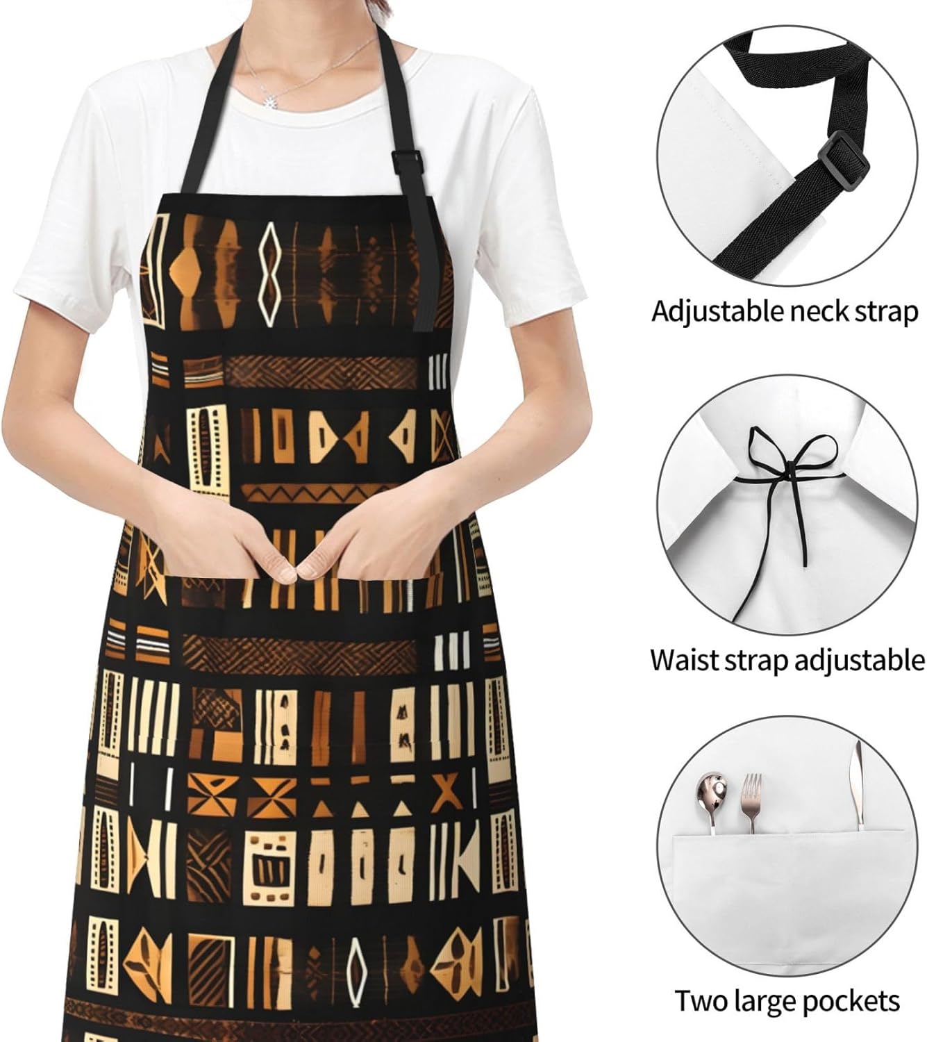 African Mud Cloth Tribal print Waterproof apron with pocket adjustable cooking apron for adult kitchen bibs to bake