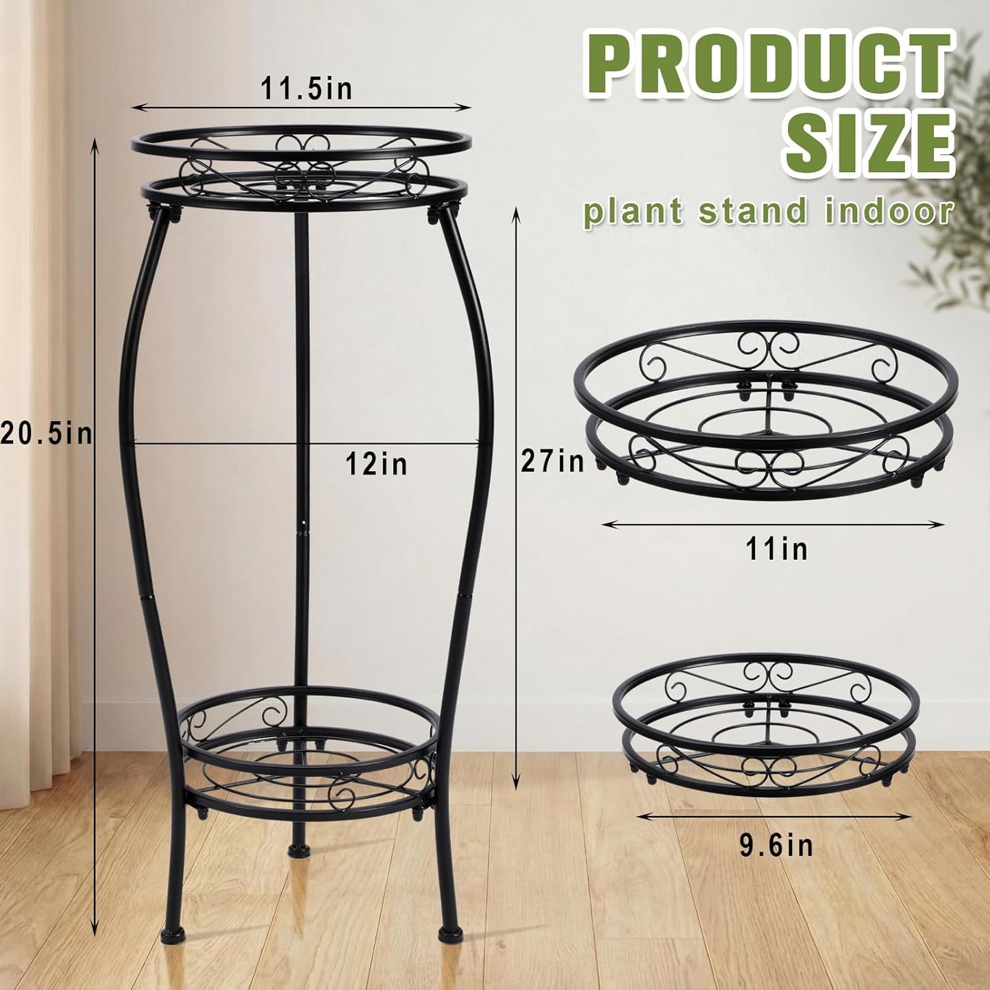 Tandefio 2 Pack Plant Stand Indoor Outdoor 2 Tier 27" Black Metal Pott