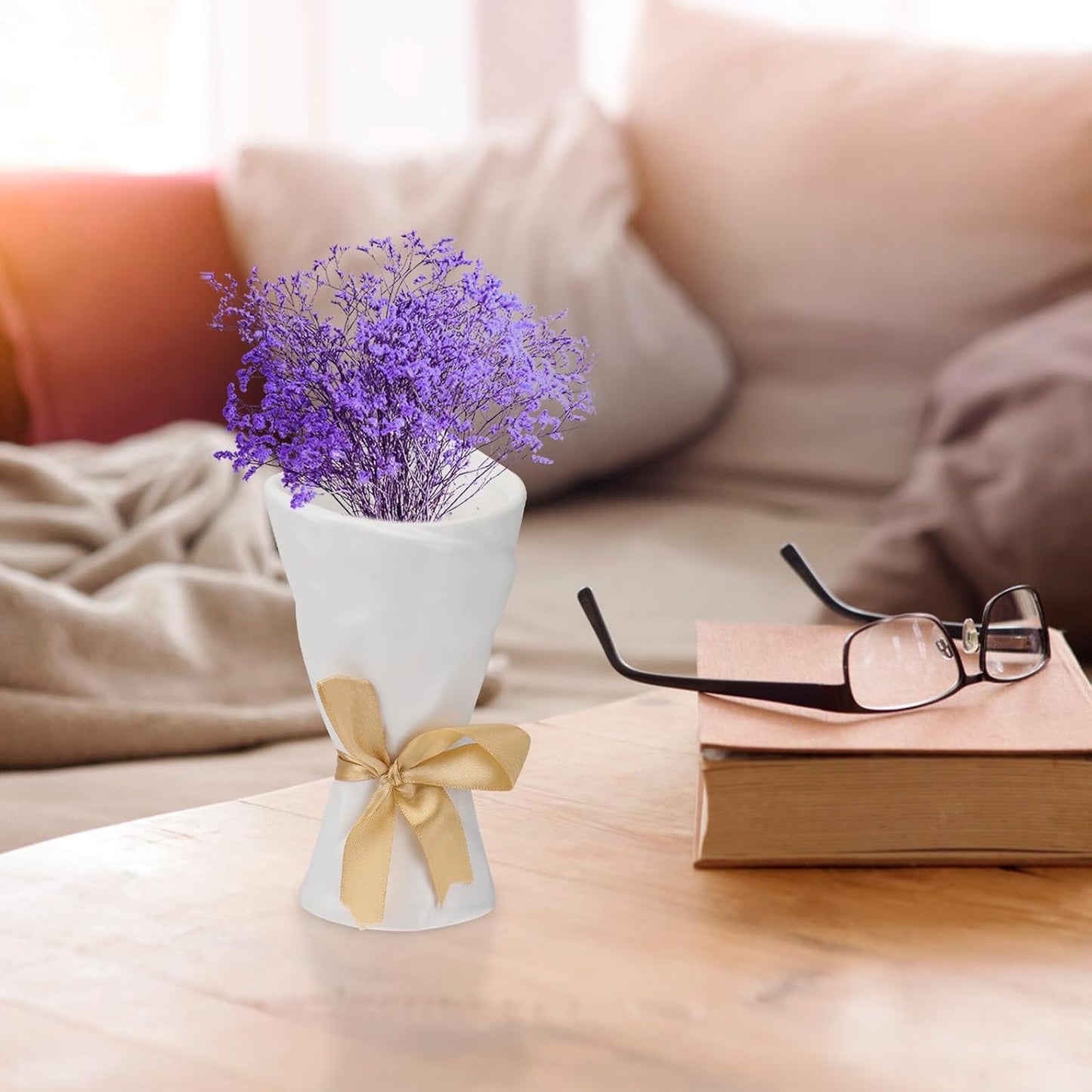 BESTOYARD Delicate Ceramic Flower Vase White Desktop Planter Creative Home Décor Pot for Living Room Table Decoration