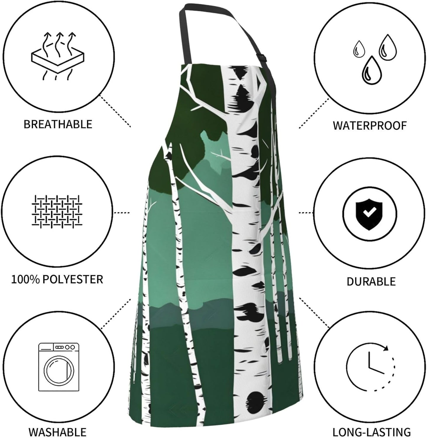 Birch Trees Print 28x33 In Adult Kitchen Apron with Pockets Versatile Chef Smock for Cooking Baking