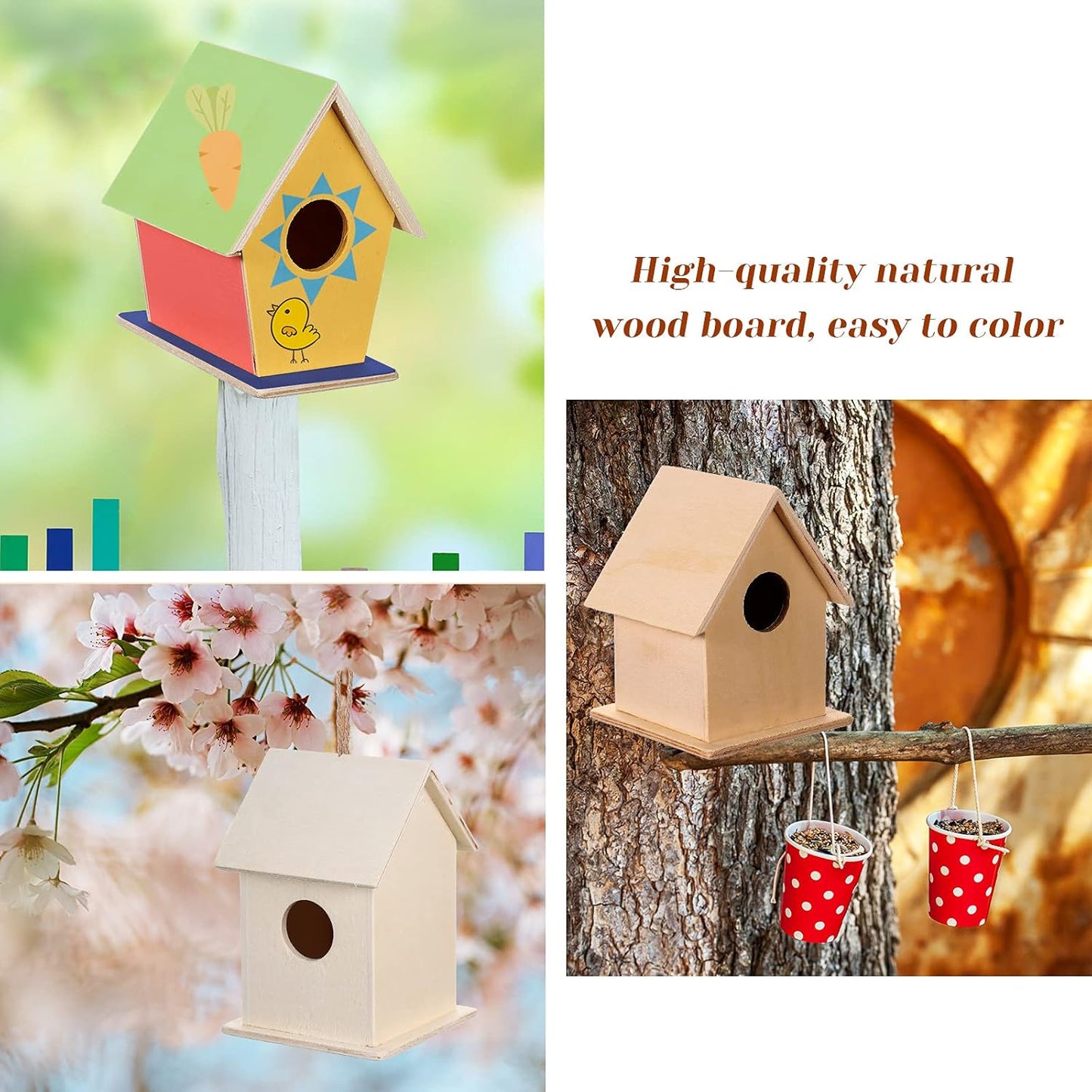 Jetec 6 Pieces Bird House Craft Wooden Birdhouse Kit Build and Paint Birdhouses Unfinished Bird Houses Wooden Arts for Summer Arts and Craft Projects 3 Sizes